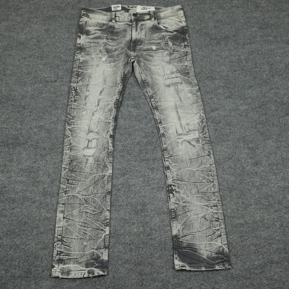 Evolution In Design Jeans Men 32x32 Gray Acid Wash Slim Distressed Crinkle Urban